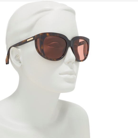 NEW Gucci GG0468S Wrap Sides Sunglasses 002 Havana/Brown Lens 57mm
